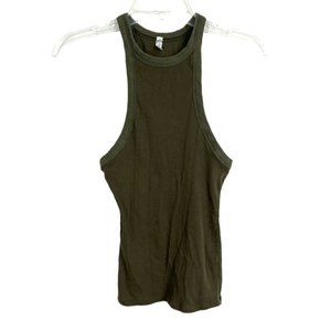 Free People racerback tank top ribbed knit Sz S olive green boho casual